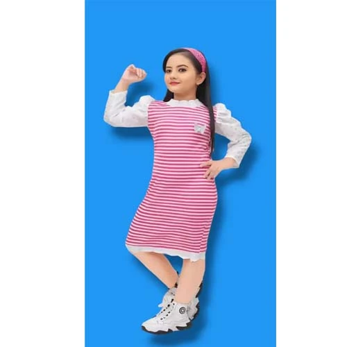 Girls Red White Midi/Knee Length Party Wear Dress ( Ages 3-10Years ) | Girls Par