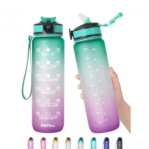 Silicone Water Bottle, 1 litre Motivational Time Marker, Leak Proof Durable BPA-