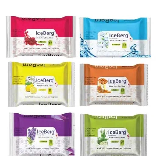 Ice Berg Wet Wipes Tissues For Cleansing Face Wipes 25 Pcs/Pack (Pack Of 6) 150 