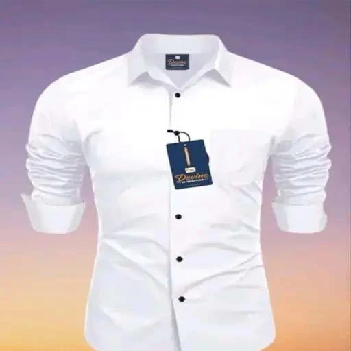 MEN REGULAR FIT SOLID CASUAL SHIRE COTTON BLEND FULL SLEEVE SHIRT WHITE \SHIRT F