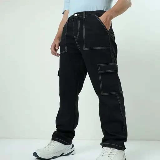 casual wear black denim baggy pants for boys or mens.