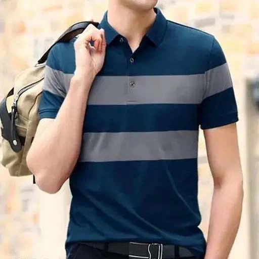 Men colorblocked polo neck tshirt