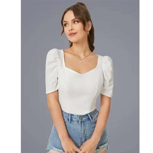 Casual Ployester Bleand Sweetheart Neck Regular Sleeves White Top ("22" inches)