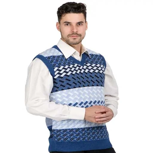 MONT CONNETT Men Woolen V-Neck Self Printed Cardigan Sweaters Heavy Rainbow Fabr