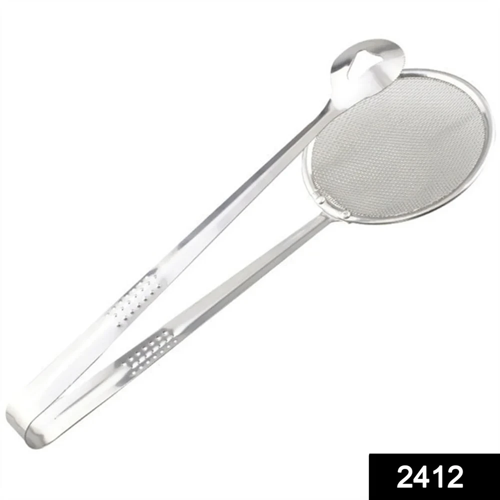 2412 2in1 Stainless Steel Filter Spoon With Clip Food Kitchen Oil-frying Multi-f