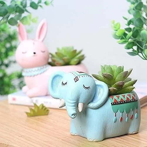 Ostnkart Resin Handmade Elephant Flower, Pot succulent Planter